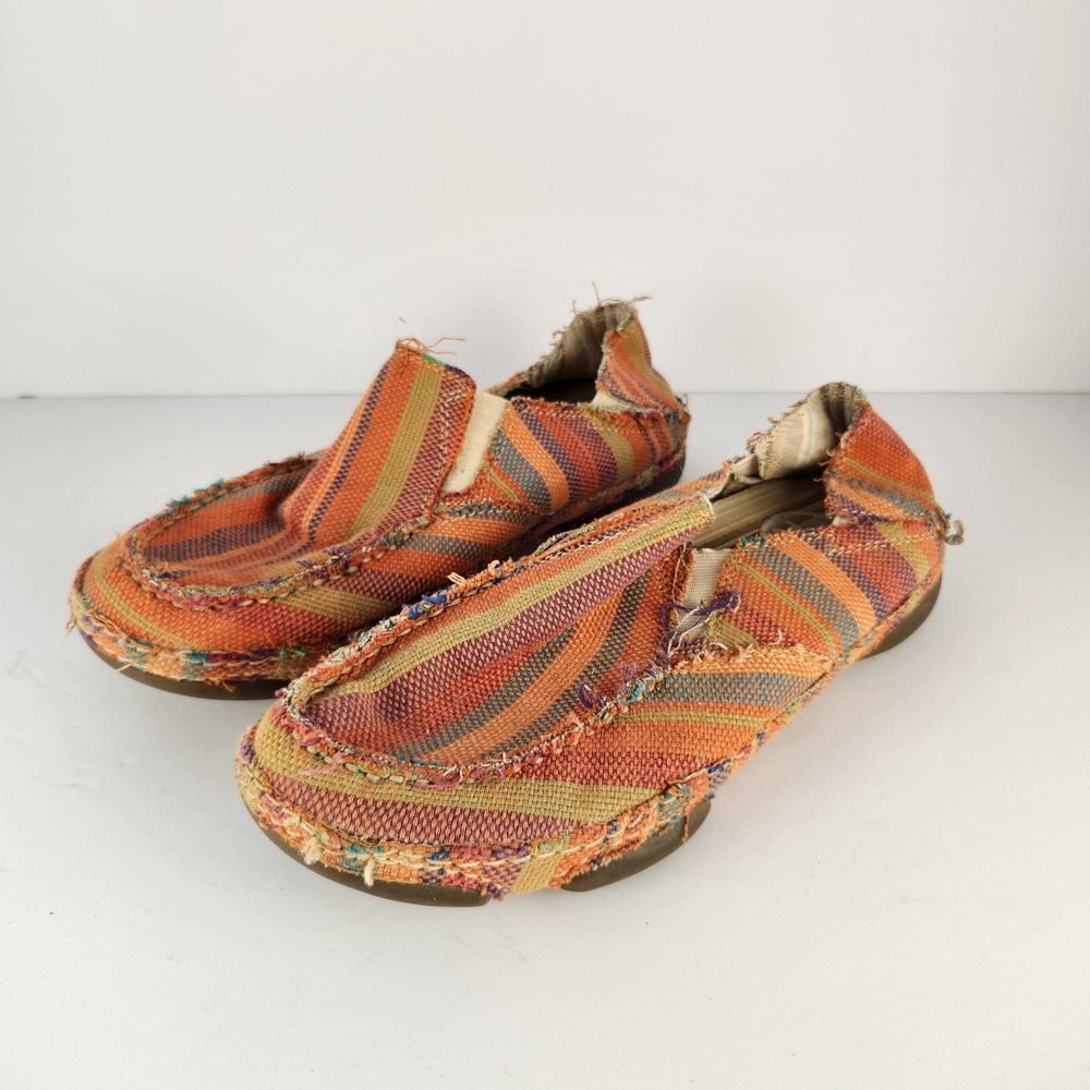 Tony Lama Women's Orange Striped Canvas Casual Flats Size 6.5-7